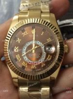 Fake Rolex Sky-Dweller Watch All Gold Chocolate Brown Dial w/ Working Time Zone